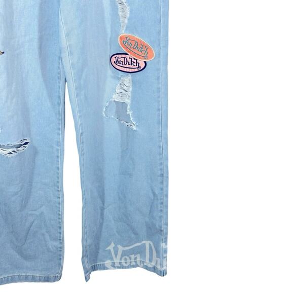 Von Dutch Patchwork Wide Leg Jeans NWOT Y2K Distressed Light Wash Size 7 - Picture 6 of 16